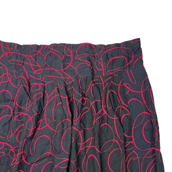 California Krush VTG Printed Ruched Midi Skirt Elastic Waist Black Red 38 Plus - Picture 3 of 5